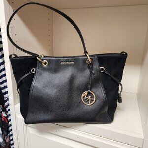 Michael Kors Nicole Large Black  Leather/Suede Tote Shoulder Bag *Gold Hardware